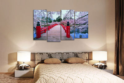 Модульная картина "Цветущий мостик. Сакура"