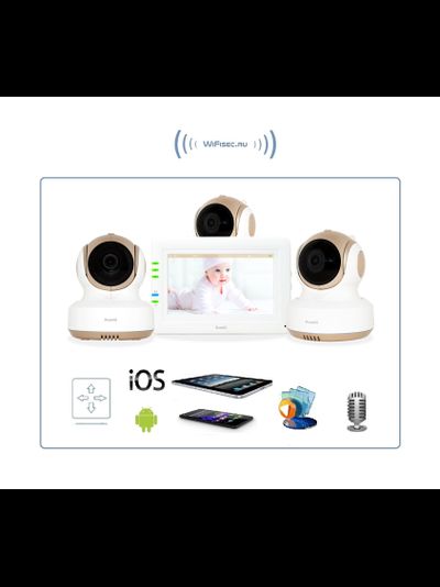 Ramili Baby RV1000X3  Двух режимная  видеоняня, монитор сенсорный 4,2" (11 см.) и три моторизированные видеокамеры (3 штуки). Датчик температуры. HD