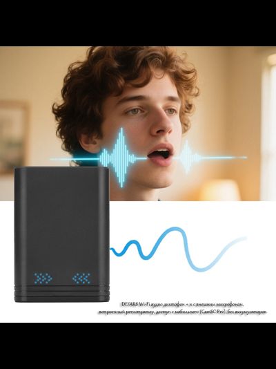 DE/AR8 Wi-Fi аудио диктофон + и с внешним микрофоном, встроенный регистратор, доступ с мобильного (CamSC Pro), без аккумуляторов.