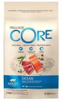 Сухой корм Wellness CORE Ocean беззерновой для взрослых кошек, лосось с тунцом, 4 кг