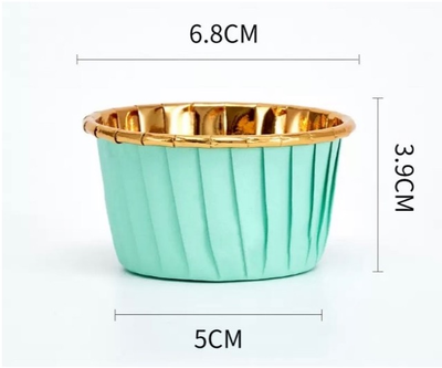 Форма бумажная/капсула для капкейков (50 шт., бирюза/золото), 50*40мм