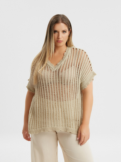Топ летний вязанный бежевого цвета