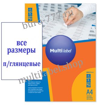 Этикетки А4 самоклеящиеся глянцевыe MultiLabel, белый, 100л, 48210297