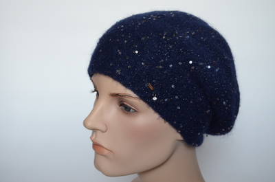 Синий берет вязаный с пайетками Vizio Италия 6943 B  фото
