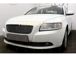 Защита радиатора Volvo S40 II (рестайлинг) 2007-2012 3D black верх PREMIUM (устанавливается вместо штатной)