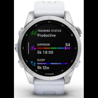 Умные часы Garmin Fenix 7s серебристый с белым силиконовым ремешком