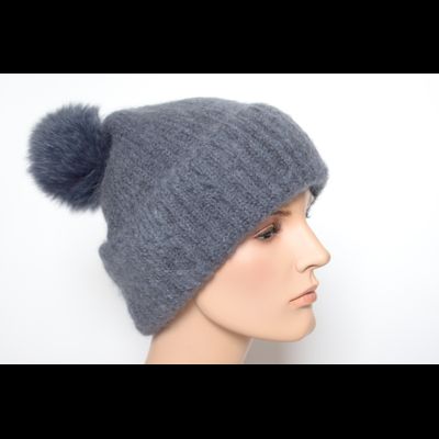 Шапка вязаная с отворотом и помпоном Vizio Италия 6946 CRYO темно - серая