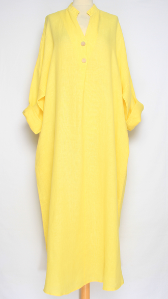 ПЛАТЬЕ БОХО ЛЬНЯНОЕ "СТОЙКА ЗАЩИП ПУГОВИЦЫ"  бежевое, хаки, черное, салатное, яблоко, апельсин, желтое  до р.54