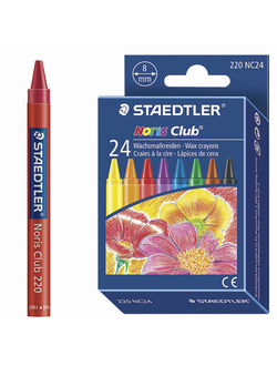 Восковые мелки STAEDTLER (Германия) "Noris Club", 24 цвета, картонная упаковка, европодвес, 220 NC24