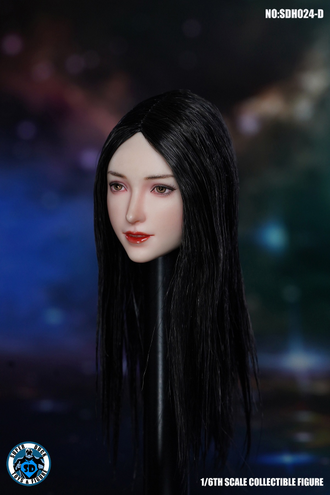 Женская голова (скульпт) c длинными волосами (черные) - 1/6 scale Female Head Sculpture (SDH024D) - SUPER DUCK