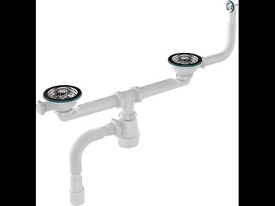 Сифон 3 1/2"х40, для двойной мойки (2 отв  311/2")Aquant UD0179-12-MR с переливом кругл/прямоуг,   гофра, 40х40/50 [98399]