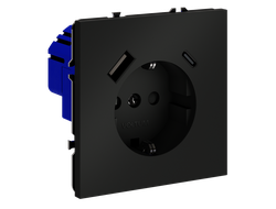 VLS040508 Розетка с заземлением 16А+2USB A+C, черный матовый-1