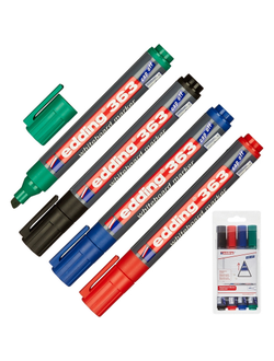 Набор маркеров для досок EDDING 363/4S, 1-5мм, cap-off, скошенный, набор 4цвета
