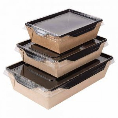 Салатник с прозр. кр. (крафт/черный), 500 мл