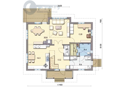 ДЖ-26 ЖИЛОЙ ДОМ: ГАБАРИТНЫЕ РАЗМЕРЫ: (11,4 Х 9М) 2 ЭТАЖА, ОБЩАЯ ПЛОЩАДЬ: М²