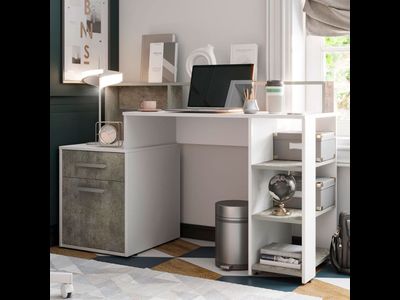 Стол компьютерный Лайф NEW Белый/бетон, Ш1384хВ904хГ538