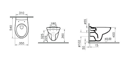 Комплект: Подвесной безободковый унитаз VitrA S10 Spinflush, с сиденьем микролифтом, инсталяцией и панелью управления 9842B003-7206