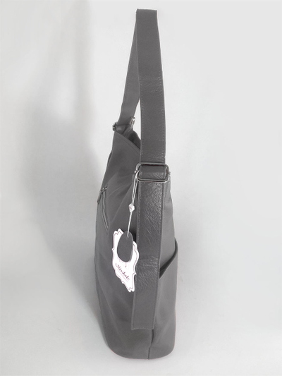 (АРТИКУЛ: 10114/1) СУМКА-МЕШОК ЖЕНСКАЯ, БОЛЬШАЯ, НАТУРАЛЬНАЯ КОЖА, СЕРАЯ, РЕМЕНЬ ЧЕРЕЗ ПЛЕЧО