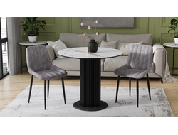 Стол обеденный Айрис Тип 1 Черный муар/Стекло глянцевое белый мрамор