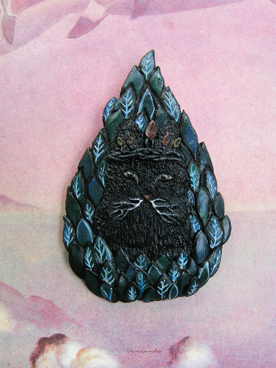 Необычная брошь в стиле Энди Кехо "Кот Леса - Дух Ветвей"