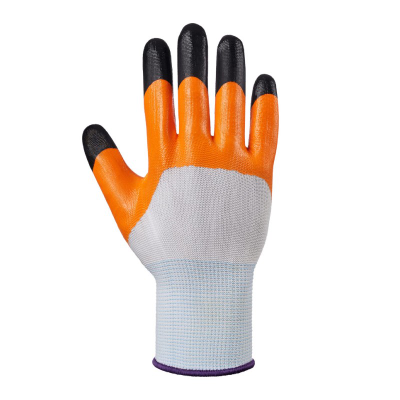 Перчатки нейлоновые (оранжевые) с нитрильным обливом 3/4 (пальчики) (12 пар/уп.)