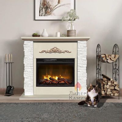 Электрокамин Malta SL белый камень с очагом Magic 24