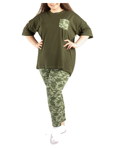 Женский костюм с брюками  Арт. 23420-7038 (цвет хаки)  Размеры 60-82