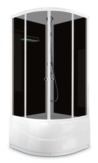 Душевая кабина DOMANI Spa Brio, высокий  поддон,задняя стенки черные, белые. передняя стекло тонированные, 90x90x217 см