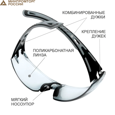 Очки КОМПАНЬОН (прозрачные/желтые/дымчатые) открытые с покрытием, ОЧК701KN