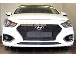 Защита радиатора Hyundai Solaris 2017- black верх PREMIUM