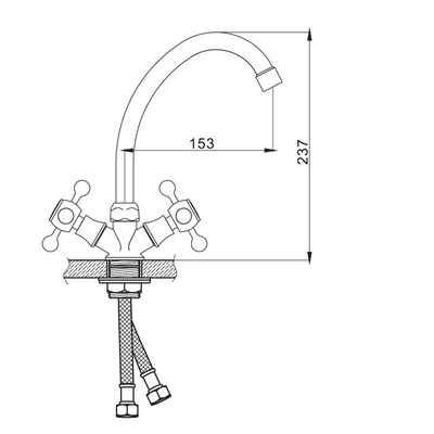 Смеситель для кухни с гайкой двухрыжачный, Силумин, Хром, Accoona A4679