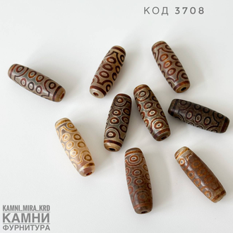 Бусина Дзи на основе агата средний биконус, вид в ассортименте, цена за штуку