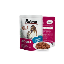 Пауч Karmy (Карми) влажный корм (пауч) для взрослых кошек, лосось в желе 80 г