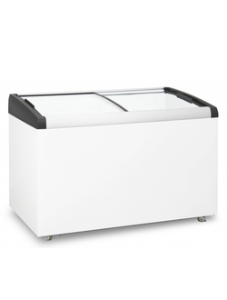 Морозильный ларь крышка гнутое стекло, на четырех колесиках, терморегулятор на лицевой панели.