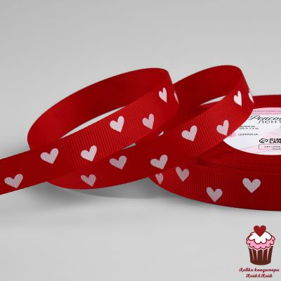 Лента репсовая «Сердечки Красная», 15 мм,  катушка 23м