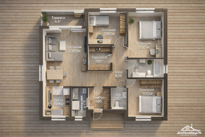 «Эридана»  12,02 х 11,02 м — 105,84 м²
