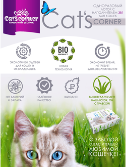 Набор "12 недель": одноразовый лоток для кошек и котят с наполнителем 3в1. Подарок - трава "микс" для выращивания