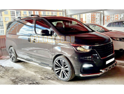 Защита переднего бампера двойная с перемычками d60/42 для Hyundai H-1 Grand Starex (2018-)