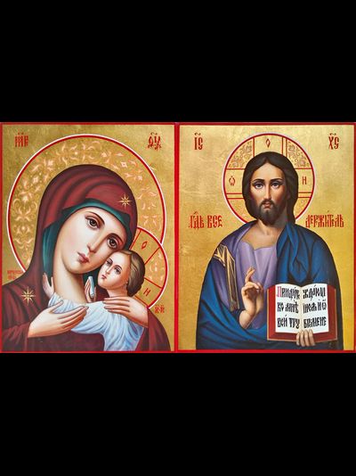 Венчальная пара. Образ Спасителя. Образ пресвятой Божией Матери “Корсунская”. Рукописные иконы.