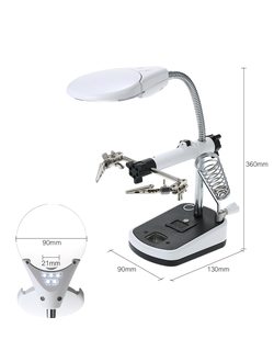 Лупа настольная 5X/11X - 75mm с держателями для плат (третья рука) с подсветкой Оптом