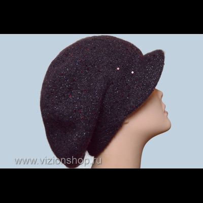 Кепка вязаная женская с пайетками Vizio Италия 6157 сливовая