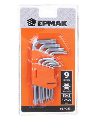 Набор ключей ЕРМАК 657-023 TORX-профиль 9пр. (50х3мм-125х9мм)