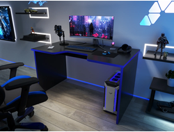Стол геймерский С-240 черный шагрень/синий