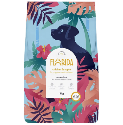 Florida сухой корм для щенков средних пород с курицей и яблоком 3 кг