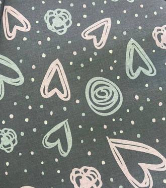 Подушка  формы U 280 х 35 см с биопухом + наволочка на молнии поплин сердечки на сером