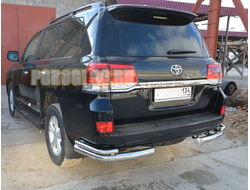 Защита заднего бампера угловая двойная d76/42 для Toyota Land Cruiser 200 2015-2018