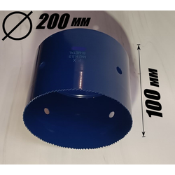 Коронка биметаллическая диаметр 200 мм глубина 100 мм + держатель с креплением шестигранник 13 мм для дрели