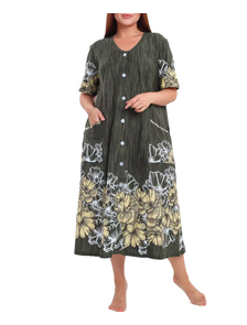 Красивый женский халат на пуговицах большого размера Арт. 117553-8662 (цвет хаки) Размеры 62-84
