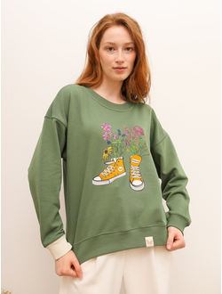 Женский свитшот олива "Цветочные кеды"