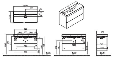Шкаф Vitra Metropole Pure с раковиной, c 2 ящиками, с подсветкой в верхнем ящике, 100 см, цвет глянцевый белый, 67333